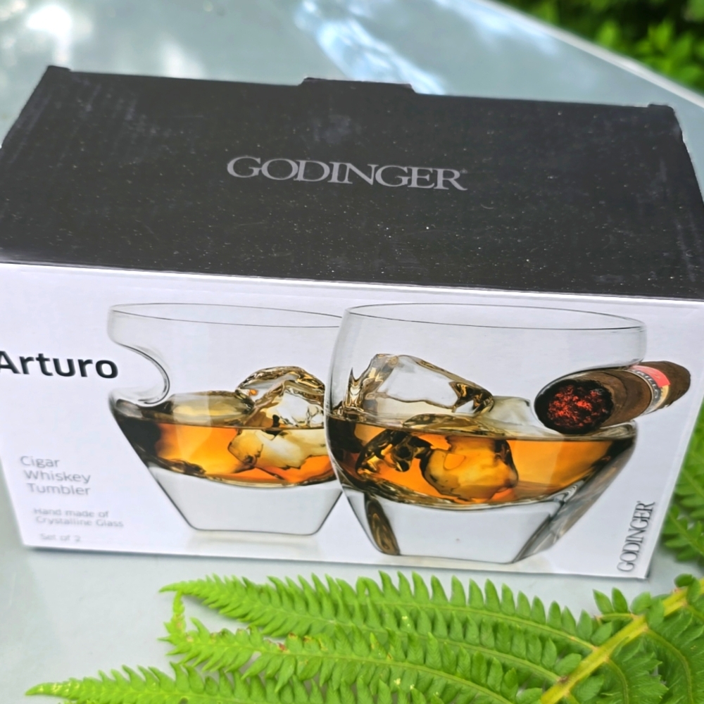 Godinger Whiskey Rocks Glass Tumblee + Cigar Holder Gift Set